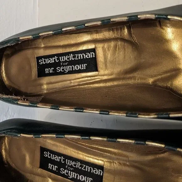 VINTAGE 80s STUART WEITZMAN for Mr. Seymour Forest Green Gold Chain Pumps Sz. 11 - Picture 4 of 12